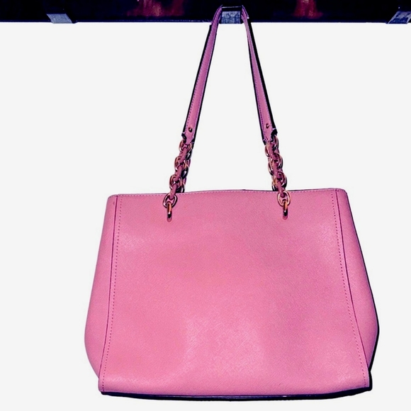 Michael Kors Pink Saffriano Leather Tortoise Chain Center Accent Gold - Picture 3 of 10